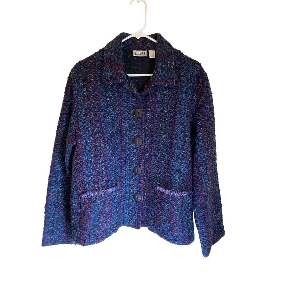 Chicos Design Sweater Chunky Knit Button Front Granny Cottage Cozy Purple M Fall